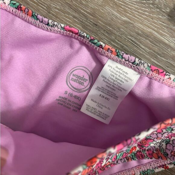 Girls Wonder Nation Floral Bikini Swimsuit with Green Straps Sz S 6-6X - Picture 4 of 4